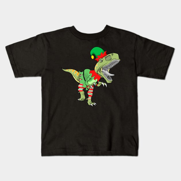 Dinosaur In Elf Costume Christmas Kids T-Shirt by Danielsmfbb